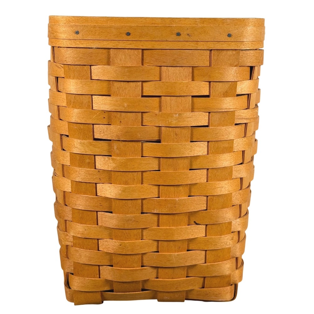 Longaberger Large Spoon Basket with Protector Handwoven Wood USA 1990s 9.5in